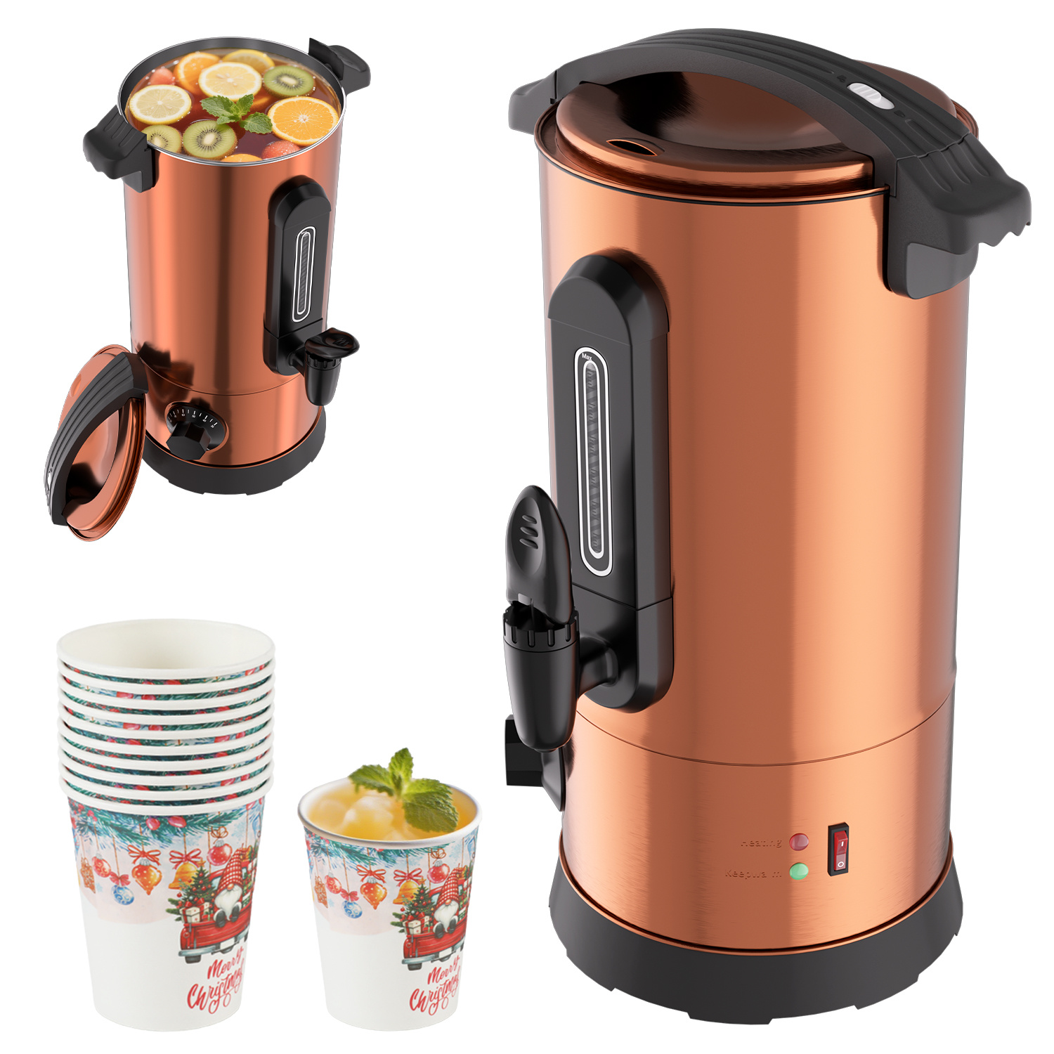 Tolletour Distributore Di Bevande Calde 10 L, 1500 W, Acciaio Inox Nero, Termostato 30–95 °c, Rubinetto E Livello Visibile