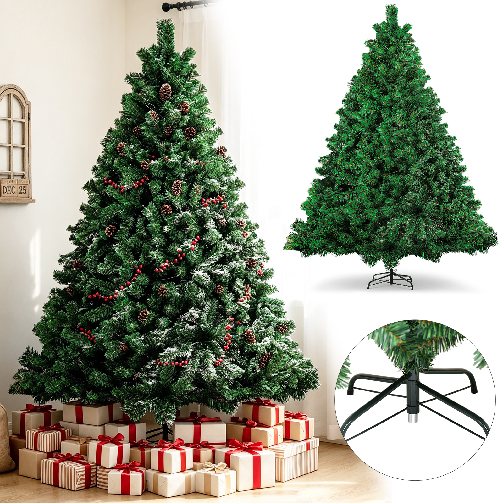 Tolletour 210cm Künstlicher Weihnachtsbaum Mit 950 Spitzen Pvc, Tannenbaum Mit Ständer, Christbaum Kunstbaum Grün