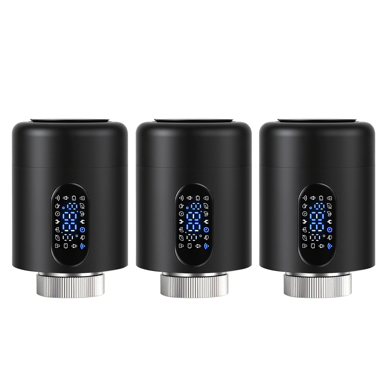 Tolletour Smartes Heizkörperthermostat Wifi, App-steuerung, Smart Life/tuya, 7 Ventiladapter Je Thermostat, Schwarz, 3er-set