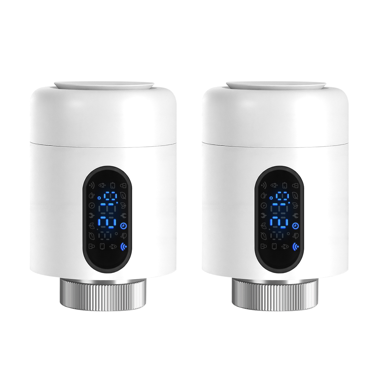 Tolletour Smartes Heizkörperthermostat Wifi, App-steuerung, Smart Life/tuya, 7 Ventiladapter Je Thermostat, Weiß, 2er-set