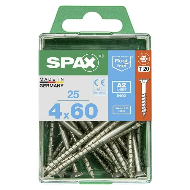 Spax - Box 25 Stk. Holzschraube Edelstahl Flachkopf a2 4,0x60mm