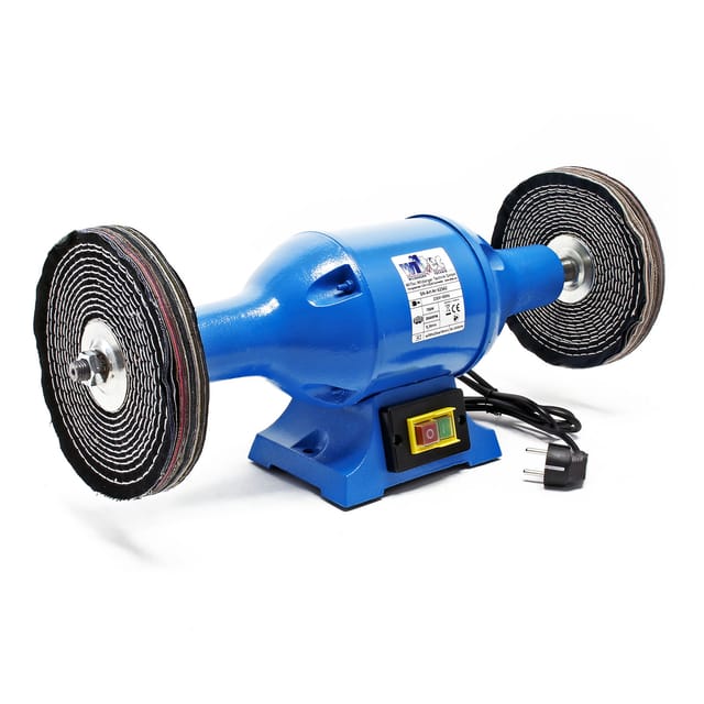 Poliermaschine 750W mit 2 Polierscheiben ø 200mm, 2950 U/min, Doppelschleifer mit robustem Gehäuse aus Guss und Standfuß - Wiltec