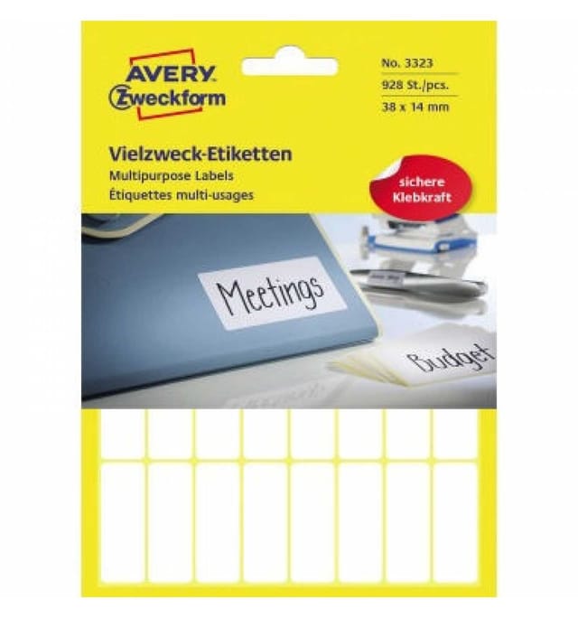 Avery Zweckform - Universaletikett 38 x 14 mm (b x h) nicht wieder ablösbar Papier weiß 928 Etik./Pack.