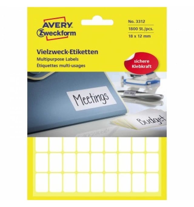 Avery Zweckform - Universaletikett 18 x 12 mm (b x h) nicht wieder ablösbar Papier weiß 1.800 Etik./Pack.