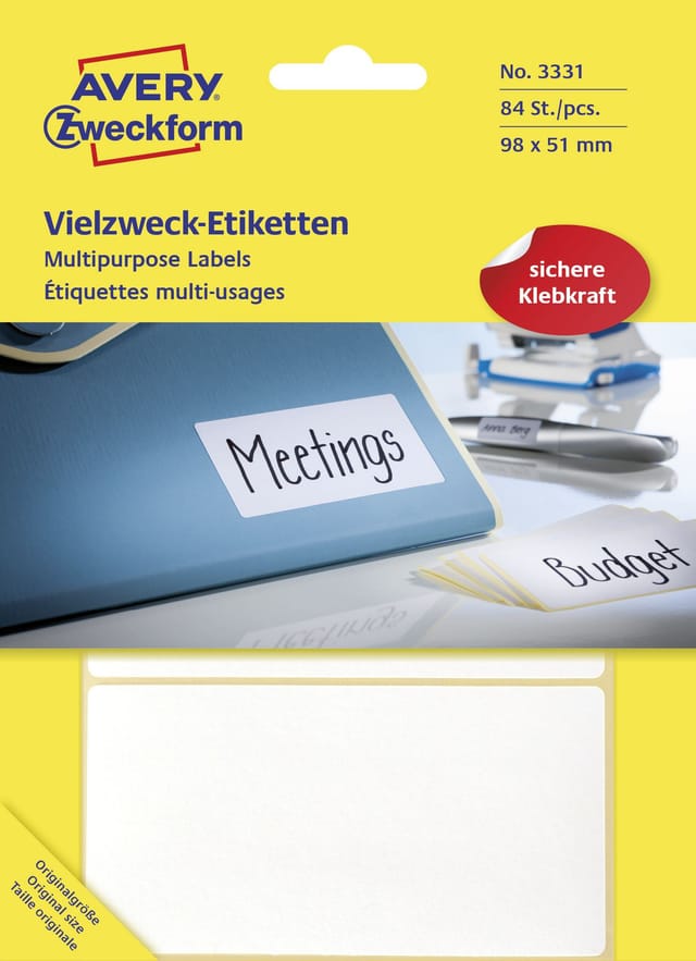 Avery Zweckform - Universaletikett 98 x 51 mm (b x h) nicht wieder ablösbar Papier weiß 84 Etik./Pack.