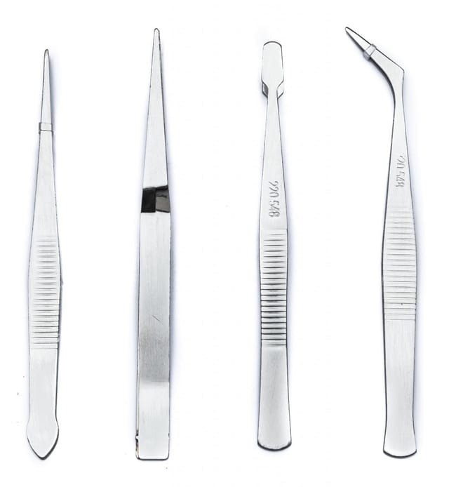 Pinzetten-Set 4 tlg. Pinzette Zeckenzange Spachtel - Trendline
