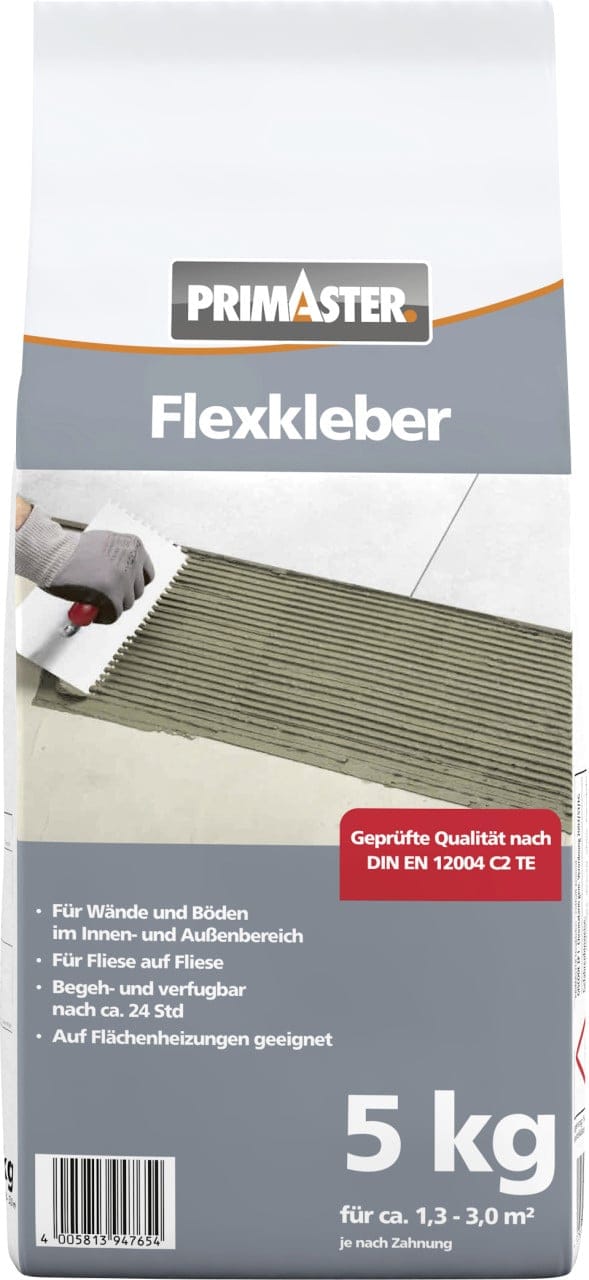 Primaster - Flexkleber Grau 5kg Fliesenkleber für Wand- & Bodenfließen Innen&Außen