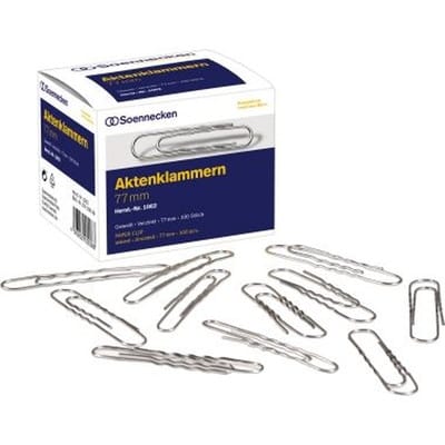 Soennecken - Büroklammer gewellt runde Form 77mm Metall verzinkt silber 100 St./Pack.