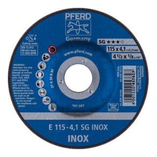 PFERD TOOLS Schruppscheibe E 115x4,1x22,23 mm Leistungslinie SG INOX für Edelstahl 10 Stk
