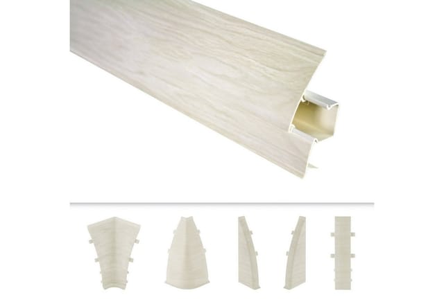 Lemal - pvc Sockelleisten Sparpakete Fußbodenleisten 23x65mm Modern Kabelkanal: 0103 Holzoptik Beige, Innenecke