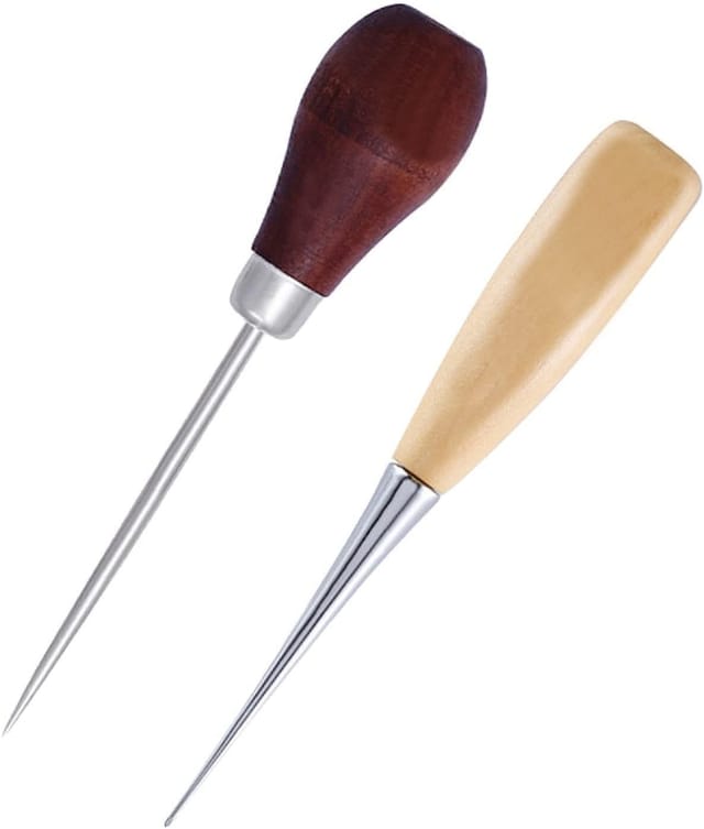 2 Stück runde Ledernähmaschine mit Holzgriff, Kürbisform, Stanzwerkzeug, DIY-Lederstanzer, Handnähwerkzeug, INHHUB