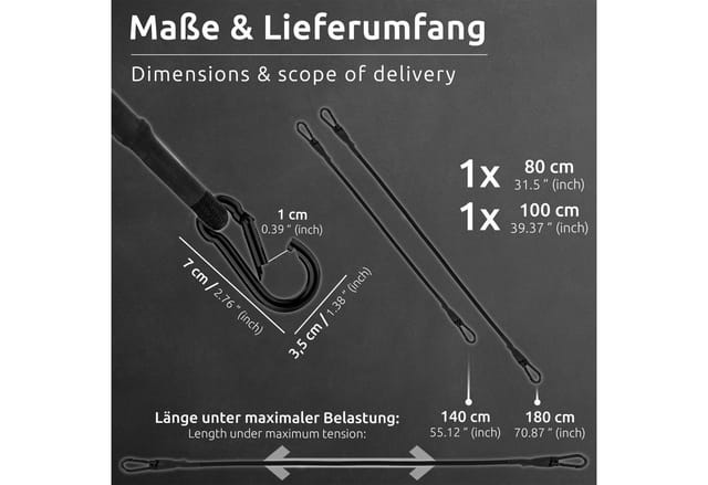Ecence - 2x Spanngummi mit Karabiner 1x 100cm + 1x 80cm in Schwarz Latex Spanngurte