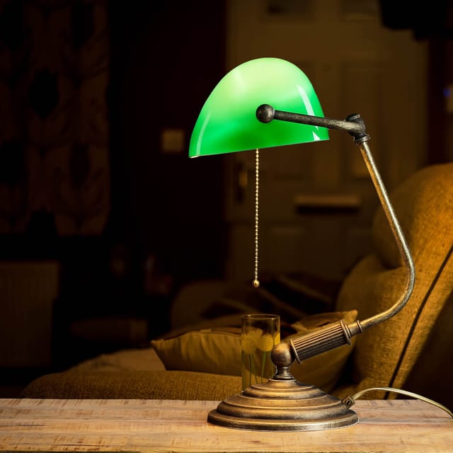 Bankerlampe Messing massiv Glas Jugendstil Tischleuchte