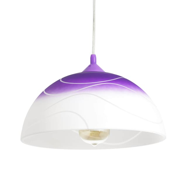 Licht-erlebnisse - Pendelleuchte Küche Glas Schirm Lila Weiß 30 cm rund Retro Design