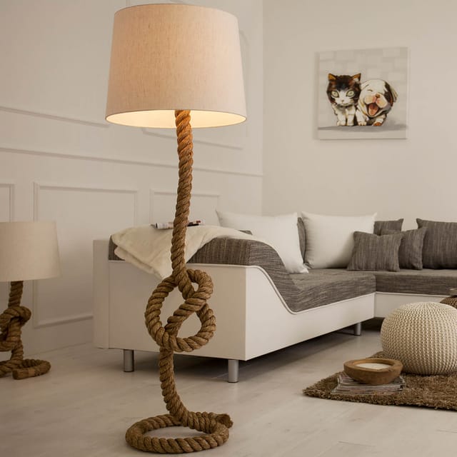 Stehlampe Wohnzimmer 160 cm Tau Leinen dekorativ E27 Stehleuchte