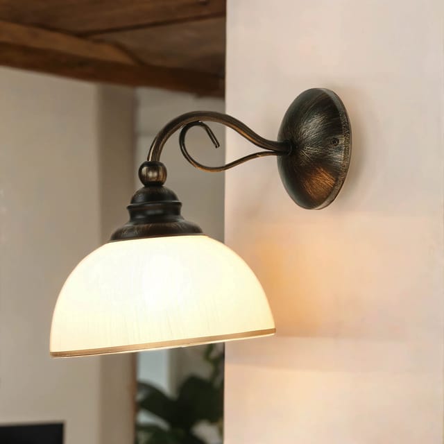 Wandleuchte Glas Metall Jugendstil in Shabby Braun antik