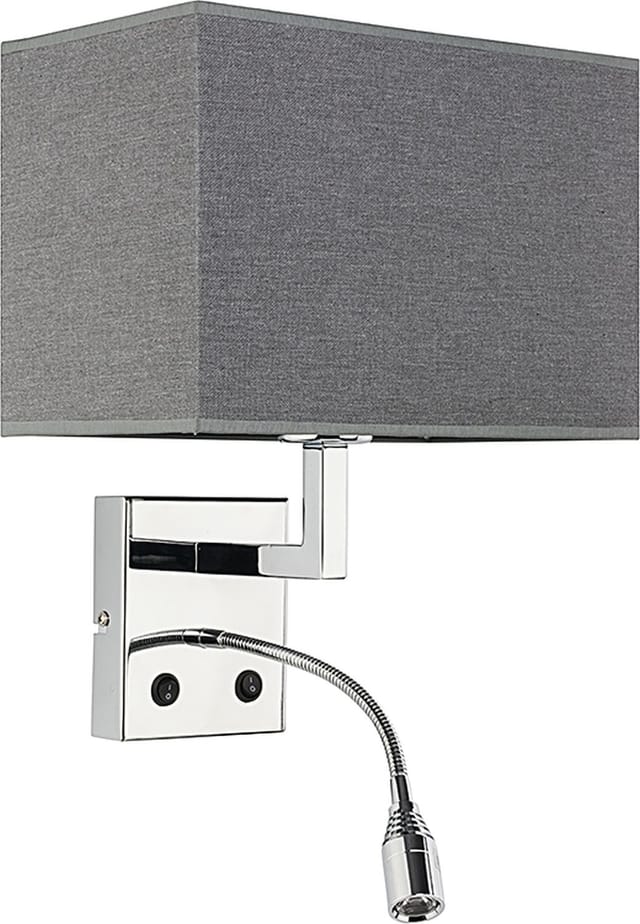 Licht-erlebnisse - Wandleuchte mit led Leselampe verstellbar Stoff Schirm Grau Chrom Schlafzimmer