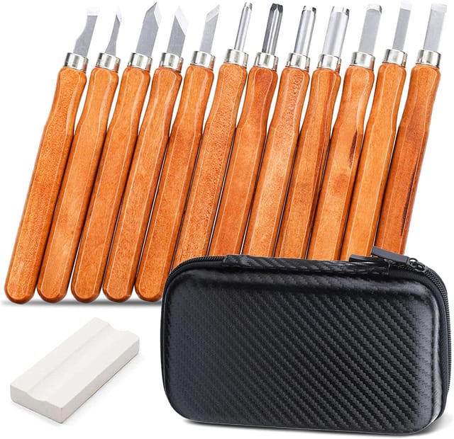 Elle - Holzmeißel, Gravurwerkzeug-set, Stahlmeißel Mit Holzgriff, Für Anfänger/hobbyisten/heimwerker/schnitzer/wachs/keramik, Mit Schleifstein/aufbewahrungstasche