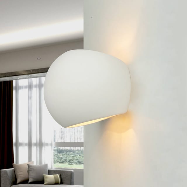 Gipslampe rund Wand E27 Kugel Weiß Schlafzimmer Wohnzimmer