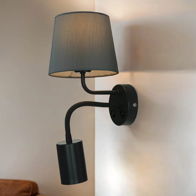 Licht-erlebnisse - Wandleuchte mit Lesearm Grau 2 Schalter Schlafzimmer Wandlampe