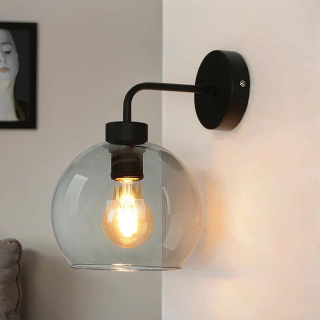 Wandlampe Glas Kugel Schirm Schwarz Grau E27 Modern