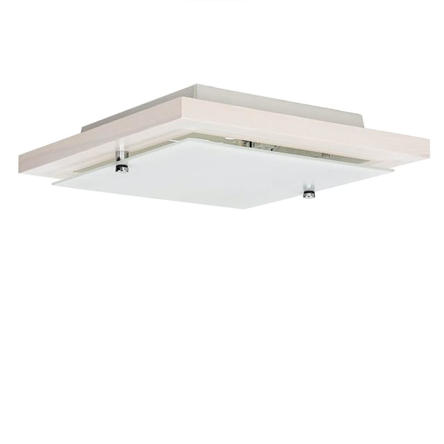 Licht-erlebnisse - Flache Deckenlampe Holz Glas 30 cm quadratisch E27 Deckenleuchte Wohnzimmer Flur