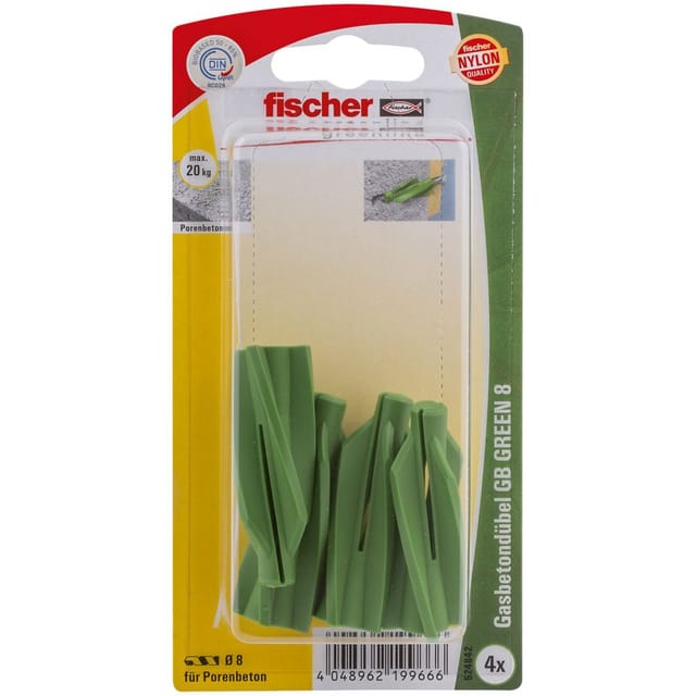 4x Gasbetondübel gb green 8 - 524842 - Fischer