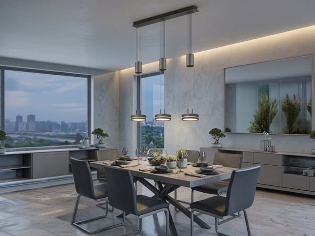 Trio - led Pendelleuchte franklin 3-flammig höhenverstellbar in Anthrazit, b: 85cm