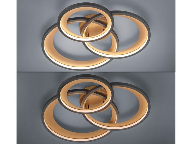 Trio Lighting - led Deckenleuchte granada mit drei Ringen Schwarz & Gold, dimmbar, Breite 71cm