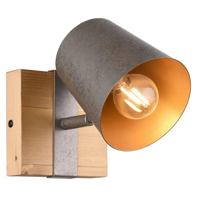 Trio - Wandstrahler bell Silber antik & Gold mit Holz Industrial Style, Breite 11cm