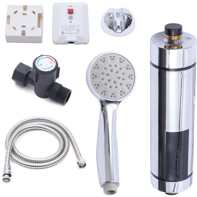 220V 5500W Warmwasserbereiter Sofortige Elektro Kleindurchlauferhitzer Bad Warmwasser Heizung Dusche Kit Silber