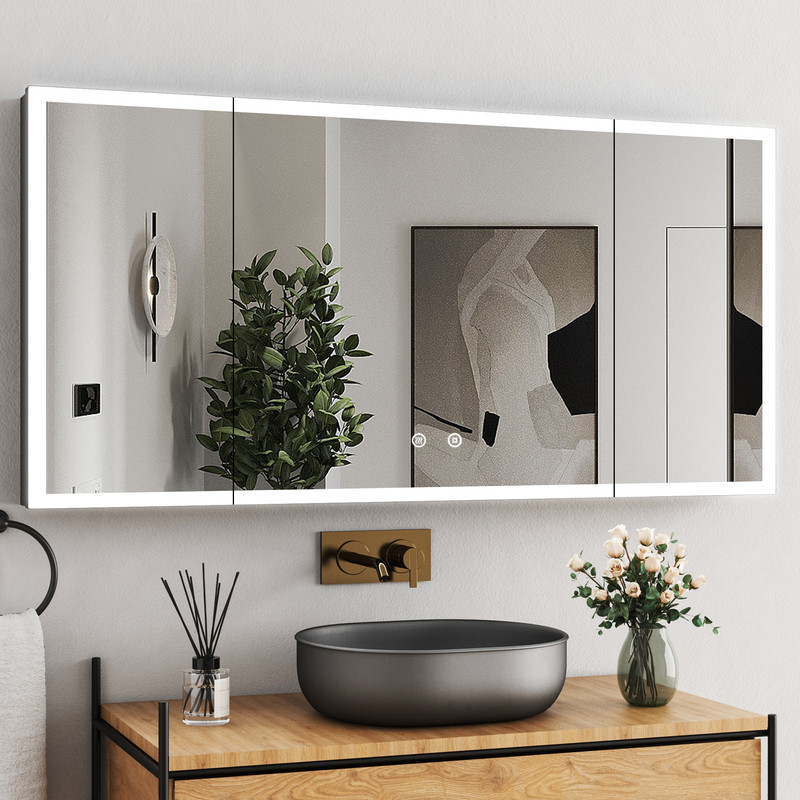Großer Spiegelschrank Bad Mit Beleuchtung 120x60 Cm Spiegelschrank Schwarz Mit Beleuchtung Badezimmerschrank Mit Spiegel Hängeschränke Medizin Kabinett Mit 3 Einstellbare Lichtfarben, Beschlagfrei