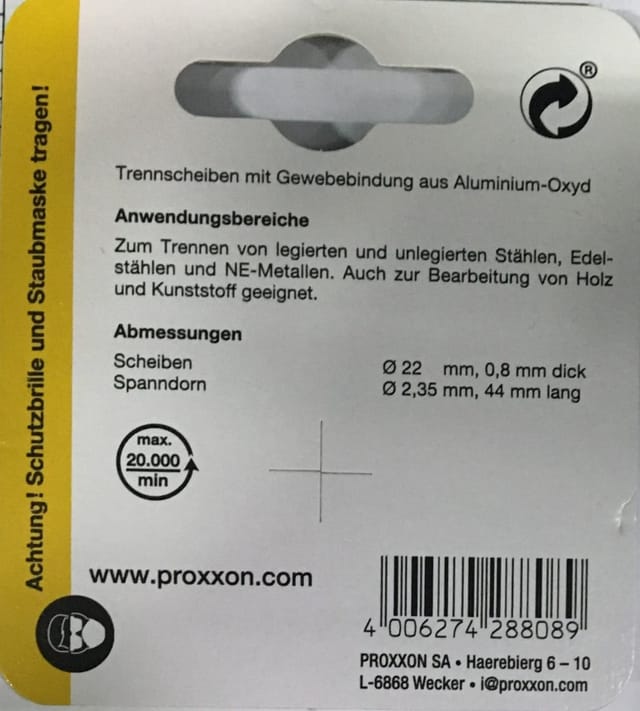 Proxxon - Trennscheiben mit Gewebe, ø 22 mm, 10 Stück + 1 Träger - 28808