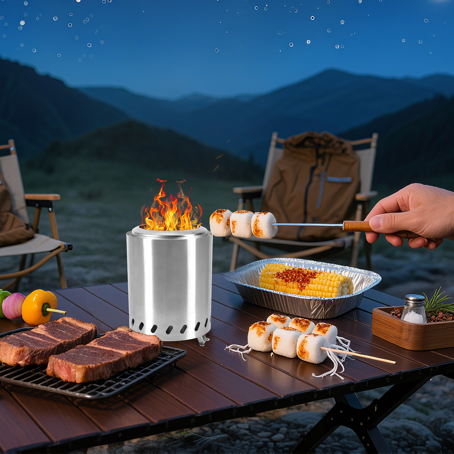 Wolketon Rauchfreie Feuerschale Tischfeuer Aus Edelstahl 201, Doppelwand Feuerstelle Mit Ascheschale, Haken & Tragetasche Für Garten Terrasse Camping