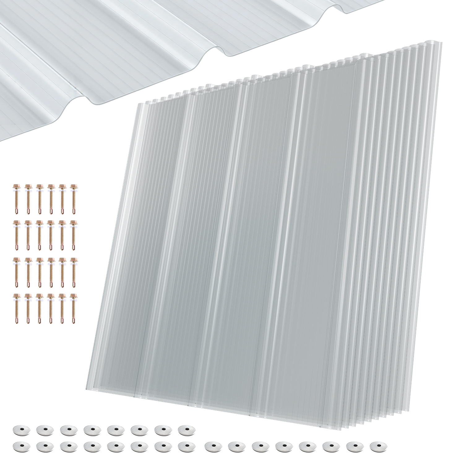 Wolketon 10x Klare Frp Dachplatten 90x100 Cm 1 Mm Trapezprofil, Uv- & Wetterfest, Hagelsicher, Mit Schrauben Für Gewächshaus Carport