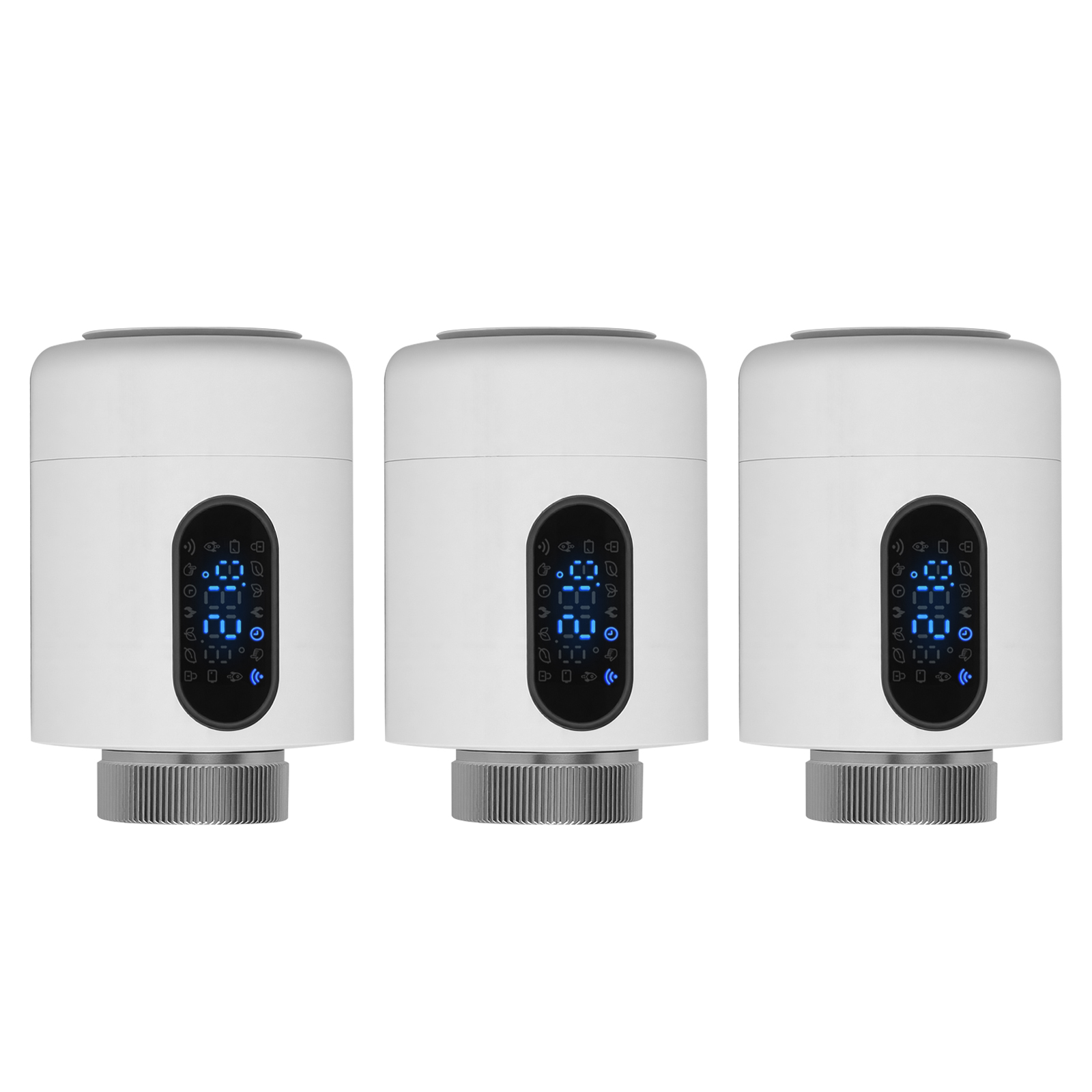 Wolketon Smartes Heizkörperthermostat Wifi, App-steuerung, Smart Life/tuya, 7 Ventiladapter Je Thermostat, Weiß, 3er-set