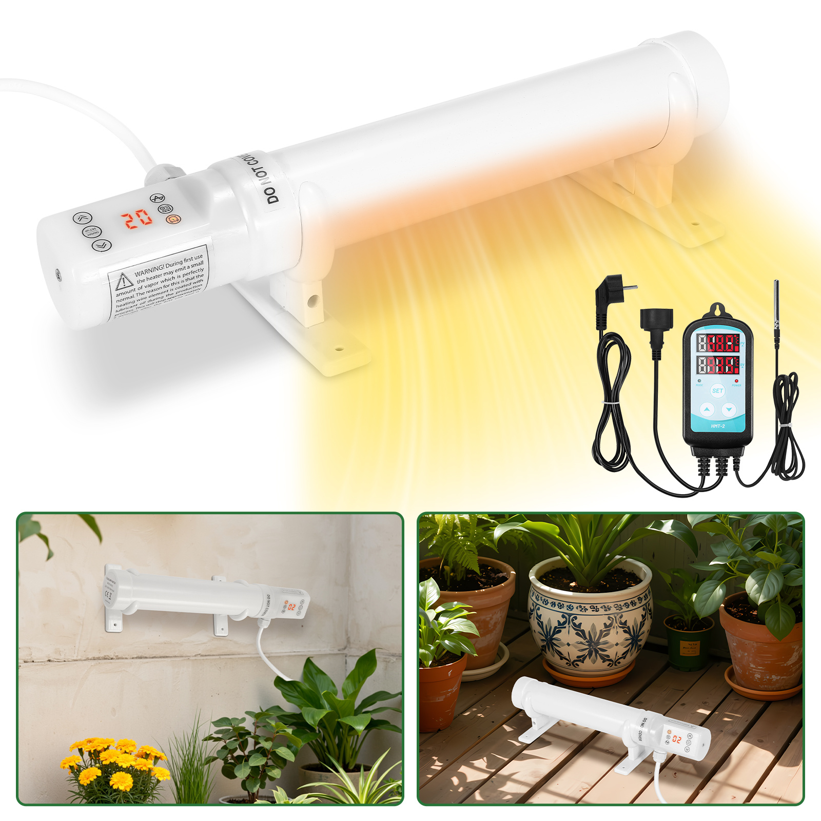 Wolketon Gewächshausheizung 180w Mit 24-stunden-timer, Rohrheizung 950 Mm, Weiß