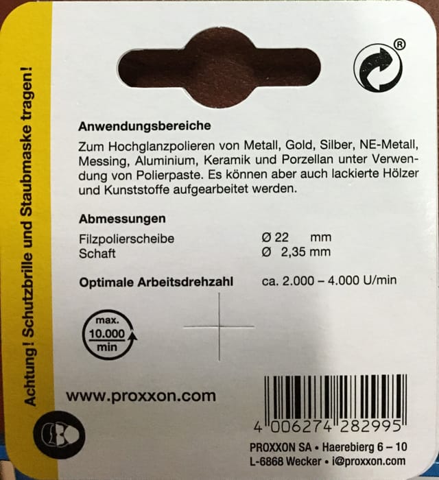 28299 Filzpolierscheibe d 22 mm, 2 Stück - Proxxon