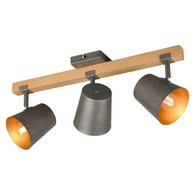 Trio - Deckenstrahler bell 3-flammig Silber antik & Gold mit Holz, Breite 54cm