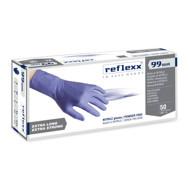 R99 Nitrilhandschuhe ohne Puder, 100 % latexfrei, 8,8 gr, Kat.3, 50 Stück, xl - Reflexx