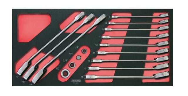 Ringmaulschlüsselmodul mit Umkehrratsche GEARplus® ks tools mit Adaptern - 16-teilig - 713.2027
