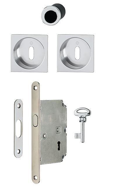 Hoppe - Schloss+Hülse+Finger 4921 L-Schlüssel quadratisch für Schiebetür - hochglanzverchromt - 3948147