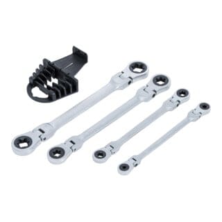 Doppel-Ratschen-Ringschlüssel-Satz abwinkelbar mit E-Profil Ringköpfen SW E6 - E24 4-tlg.
