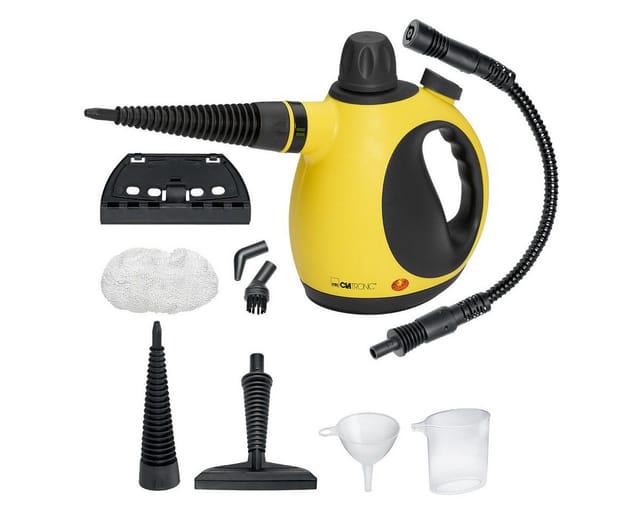 Dr 3653 Kompakter Handdampfreiniger, 9 Zubehörteile, 1050 w, 250 Milliliter, 18/10 Stahl, Gelb & Schwarz - Clatronic