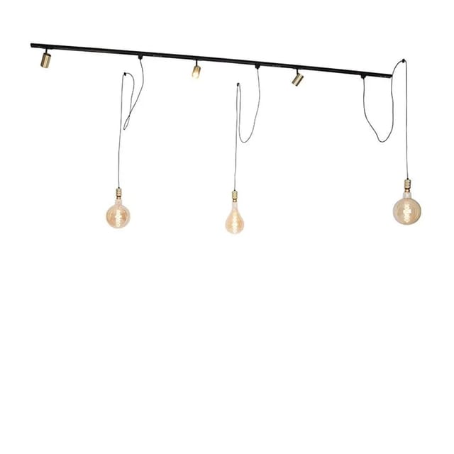 Modernes Schienensystem mit 3 Strahlern und 3 Pendeln Gold 1-phasig - Iconic Cavalux Jeana