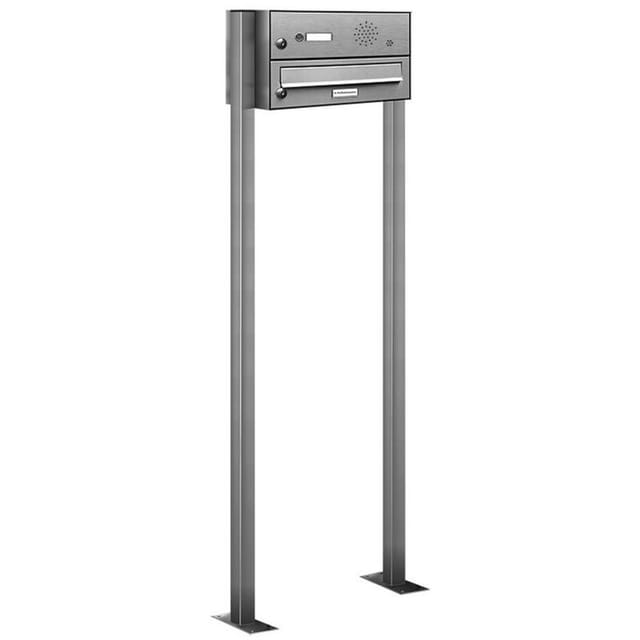 Al Briefkastensysteme - 1er V2A Edelstahl Standbriefkasten Anlage Freistehend Klingel und Sprechgitter