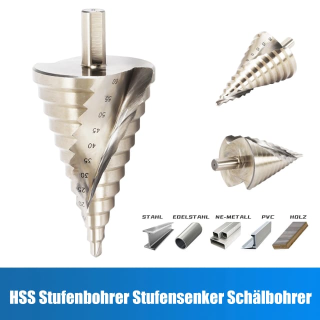Gojoy - Spiralförmig Gerilltes Bit 6-60mm hss Titan Fräser Senker Stufenbohrer Konusbohrer Schälbohrer Kegelbohrer für Edelstahl Metall Holz