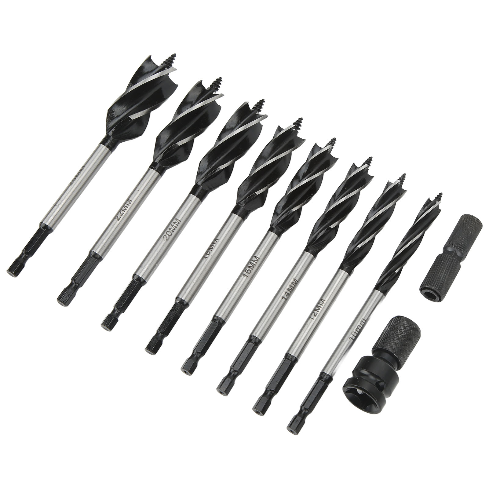 Spiralbohrer-set, 4-schneidig, Schneller Spanabtransport, Effizientes Schneiden, 10–25 Mm Holzreibahlenbohrer Mit Adapter