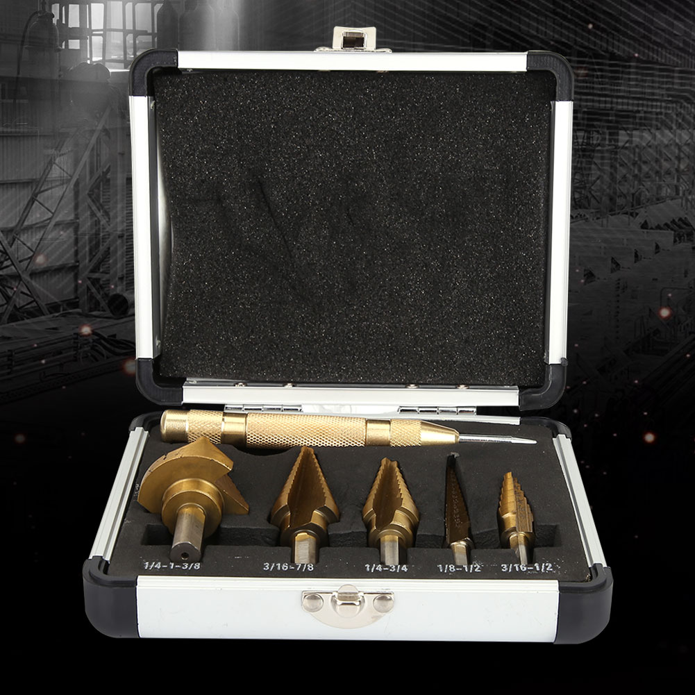 6-teiliges Hss-titan-stufenbohrer-set (1 Packung) Mit Zentrierkegelbohrer