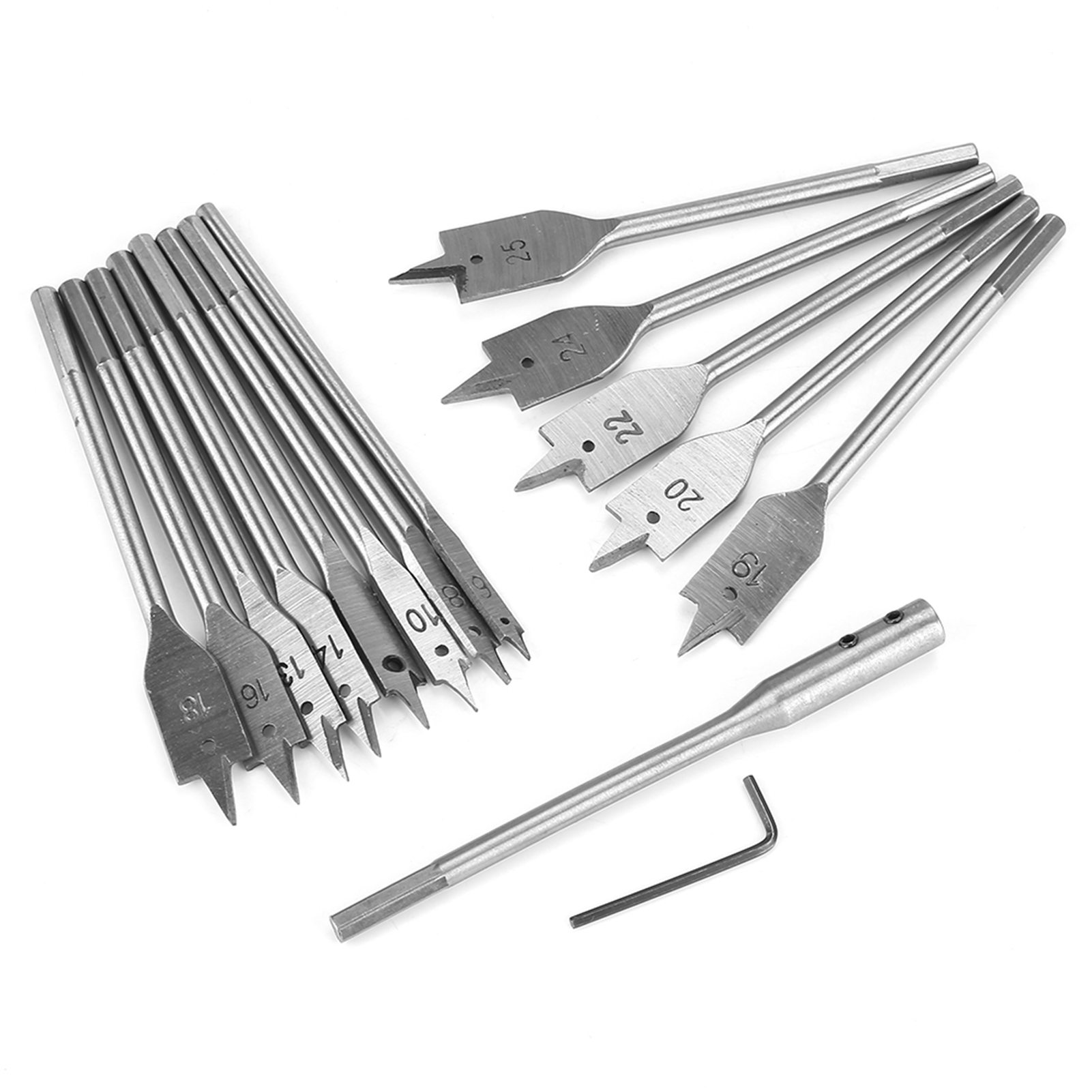 15-teiliges Set Sechseckiger Flachbohrer Aus Kohlenstoffstahl (6-25 Mm) Für Holzbohrmaschinen